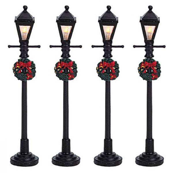 Lemax Gas Lantern Street Lamps - Set Of 4