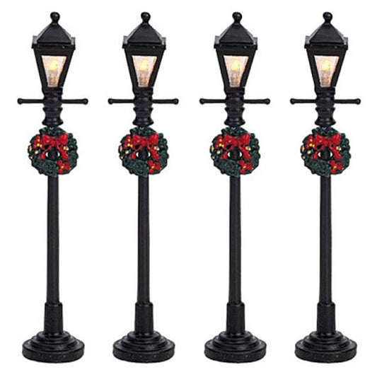  Lemax Gas Lantern Street Lamps - Set Of 4