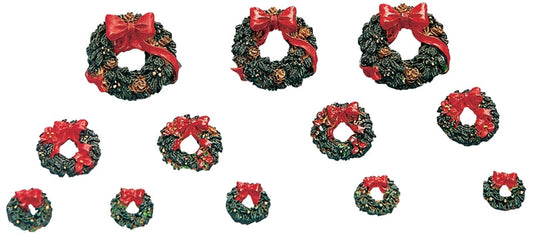 Lemax Village Wreaths With Red Bow - 12 Piece Set